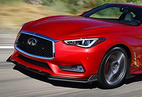 PU/520 Unpainted Matte V-Style Black Front Bumper Body Kit Splitter Lip 3PCS Compaitble with 2017-2020 Q60 Coupe