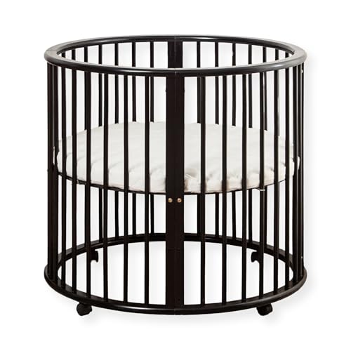 Buxibo – Baby Box – Coffre de jeu rond en bois – Parc – Matelas inclus – 91 x 91 x 85 cm – Noir