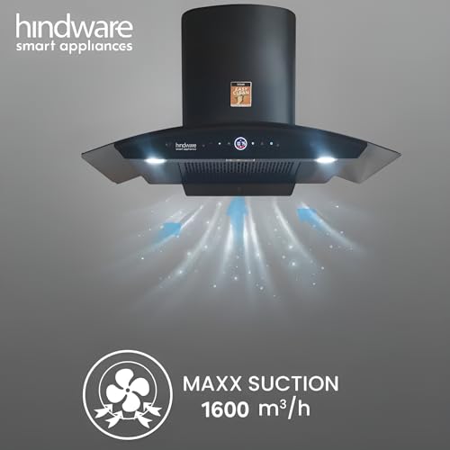 Image of Hindware Smart Appliances | CELESIA BLDC 90 | Suction 1600 m /hr* | BLDC Motor | Filterless, Auto Clean Wall Mounted Chimney | Made in India | 12 Yrs Warranty on Motor & 3 Yrs on Product