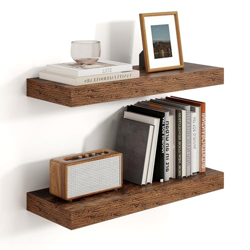 Heimlove 16 inch Brown Floating Shelves for Wall,6.7 inch Deep