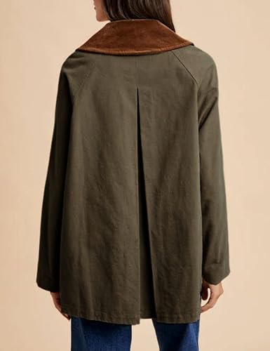 SCUSTY Women's Oversized Utility Shacket Corduroy Collared Chore Jacket Zip Up Casual Fall Winter Coat Outwear with Pockets3