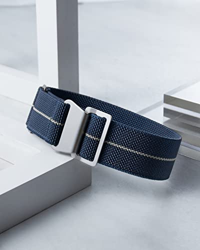 BINLUN Elastic Nylon Watch Straps 18mm/20mm/22mm Marine Nationale Style Parachute Fabric Replacement Watch Band Silver/Black Buckle Men Women Upgraded Hook-and-Loop Buckle