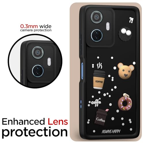 Image of Bintage Cute Fun Taddy| 3D Ball Bear| Donut| Coffee Rubber Case Full Body & Camera Protection Back Cover Compatible for iQOO Z6 Lite 5G - Black