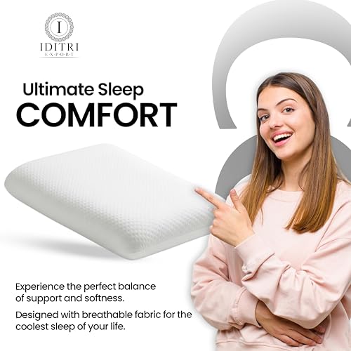 Image of Memory Foam Cervical Pillow Set of 2, 50x30x6 cm White Contour Support for Sleeping, Breathable Jacquard Outer Cover with Zipper, Orthopedic Bedding for Side Sleeper and Spine Alignment