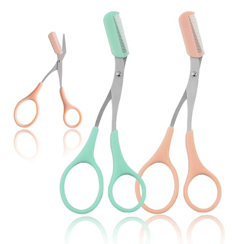 2Pcs Eyebrow Trimmer Scissors Men Women Eyebrow Clippers Comb Head Detachable Safe Eyebrow Trimming Tool Beard Trimmer Easy to Operate for Beginners Makeup Artist Recommended Eyebrow Scissors