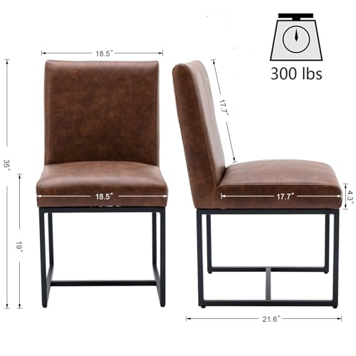 Image of HNY Modern Dining Chairs Set of 6, Upholstered Leather Dining Room Chairs with Ergonomic Back & Metal Frame for Home, Kitchen, Apartment, Brown