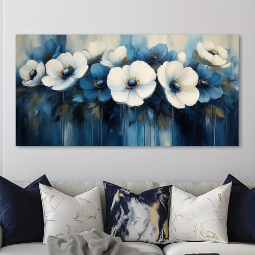 Tableau abstrait moderne bleu et blanc pour illuminer un mur sombre