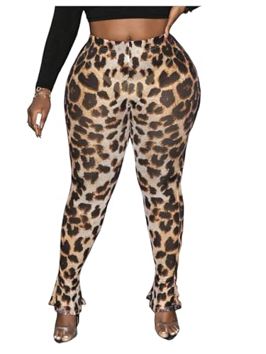 Floerns Women's Plus Size High Waist Sheer Tights Marble Print Split Hem Long Pants