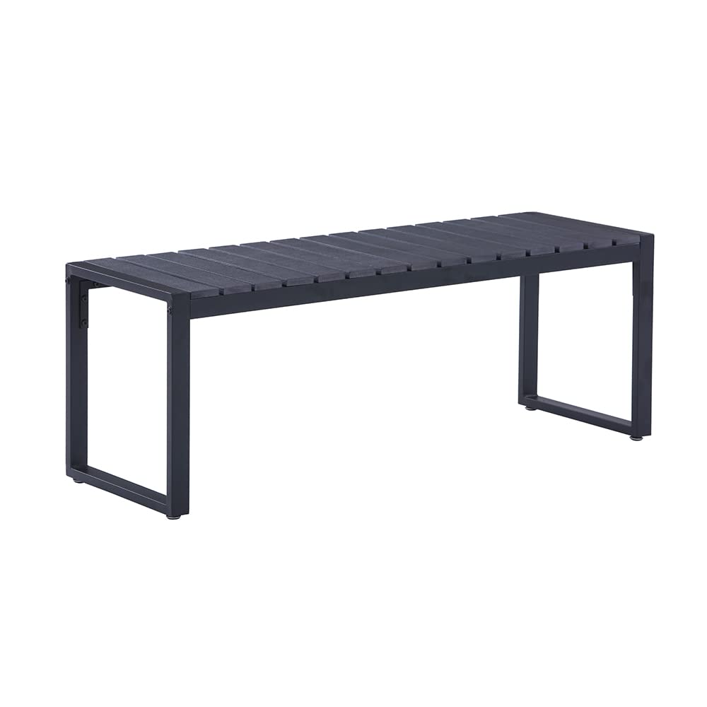 Mingone Panca da Giardino a 2 Posti Seduta in Resina Nera Panca da Esterno Gambe in Metallo Antiruggine Panca Moderna, 120cm