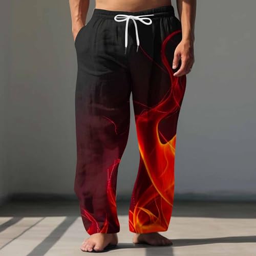Man Hawaiian Flare Wide Leg Fire Print Loose Fit Pants Pajama Pjs for Man Beach Pjs 20252