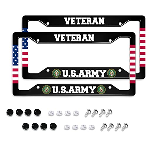 Us Army Veteran License Plate Frames American Flag Army License Plates Automotive Exterior Accessories Holder Aluminum Patriotic Car Tag 2 Pcs Set American Standard License Plate