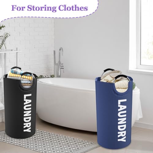 Image of 2Pcs 95L Collapsible Laundry Basket for Men, Tall Laundry Basket with Handles, Dirty Clothes Hamper in 600D Oxford Fabric, Freestanding Clothes Hampers for Bedroom, Dorm, Navy Blue + Black