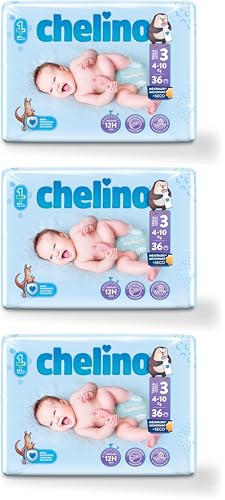 Chelino Pañal infantil Talla 3 (4-10kg), 36 Unidades (Paquete de 3)