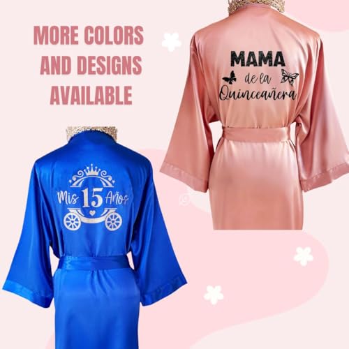 Custom Satin Robe for Mis Quince, Quinceañera Birthday, or Mis 15, Personalized Glitter Design with Rose, Butterfly, Crown, or Tiara, Bata de Quinceañera for Girls3