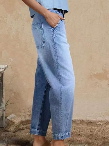 Women's Baggy Cropped Barrel Jeans Trendy Casual Loose Mid Rise Straight Wide Leg Denim Pants with Pockets3