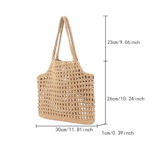 Straw Beach Bags for Women Summer Holiday Tote Bag Mesh Hollow Shoulder Handbag Brown3