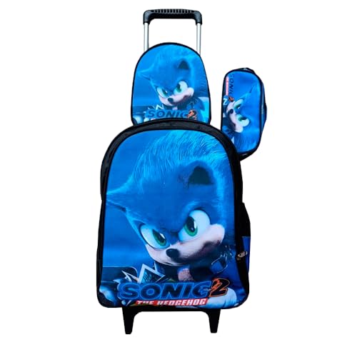 Kit Mochila Sonic 2 com Rodinhas + Lancheira Térmica + Estojo Escolar