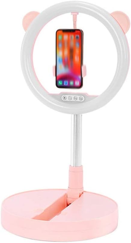 Folding LED Light Mobile Phone Stand Tricolor Retractable Height Makeup Online Teaching Live Stream Lamp Stand(Black-JoJo's Bizarre Adventure1)