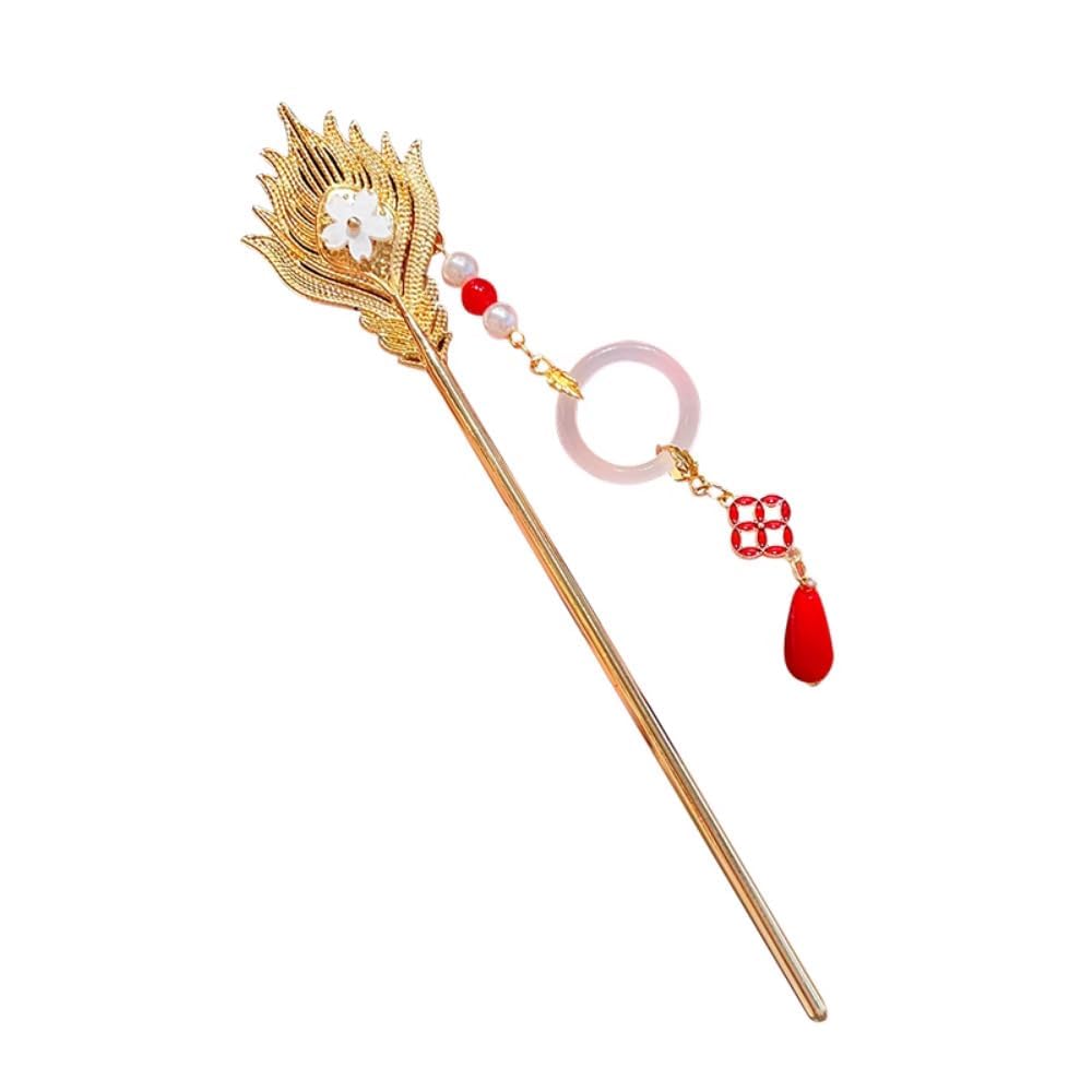 Épingle à cheveux chinoise stable pour chignon hanfu antique à pompon