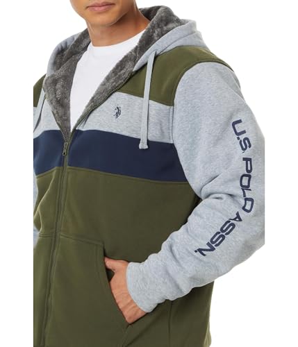 U.S. POLO ASSN. Men's USPA Tri Color-Block 2 Stripe Sherpa Hoodie3