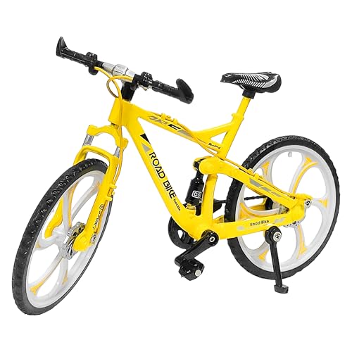 Image of VGRASSP 1:8 Scale Die Cast Street Bicycle Toy for Kids - The Alloy Metal Off-Road Decorative Showpiece Realistic Design Bike Features Moveable and Rotating Handle, Suspension, Wheels, Pedals (Yellow)