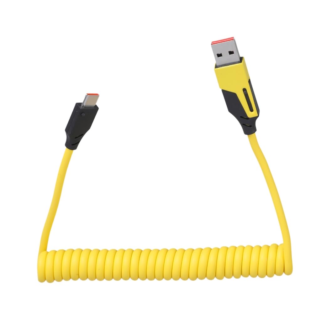GMBYLBY 2 In 1 Retractable Type C + USB Cable 65W Quick Charging & 480Mbps Data Transfer Spring Coiled Wire For