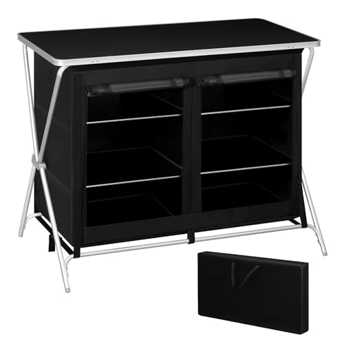 stabiler Stahlrahmen inklusive. (142 Zeichen) - Detailansicht von WOLTU Campingschrank faltbar 6 Ablagen Deal – Dealfoxx.de