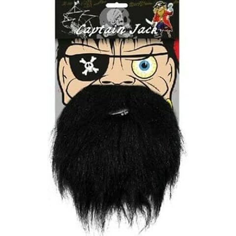 JKG® Fake Black Beard And Moustache Set - Captain Jack Pirate Beard For Fancy Dress | Adults Beard Moustache Costume | Men's Women's Beach Party Costume Accessory | Book Day Kids Dress Up Beard Cover