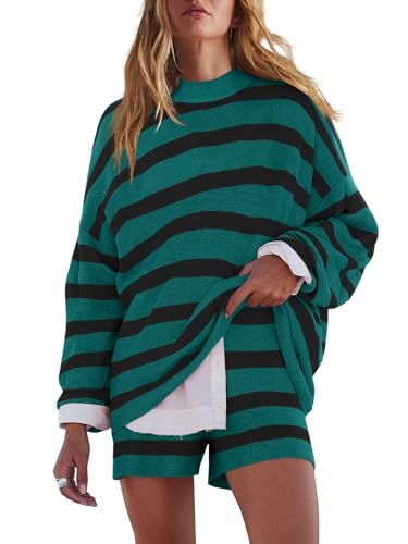 LAMISSCHE Womens Oversized Lounge Sets 2 Piece Outfits Striped Matching Pajama Set Long Sleeve Sweater Set