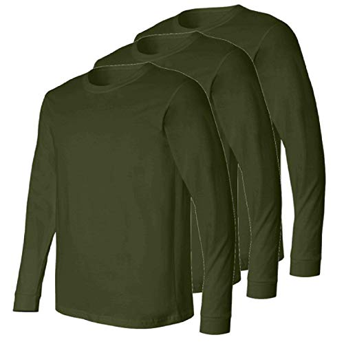 Military Style US Olive Drab Long Sleeve Men s T-Shirt, Elastic Cuff, 3 Pack,Made in The USA, Perfect for a Base Layer (Medium)