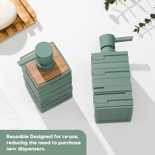 Image of YAUKPH Matte Green Teak Wood Hand Soap Dispenser