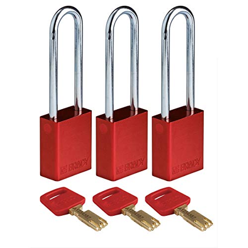 Brady SafeKey Padlock Aluminum 3-pack, Lockout Padlock with Key, Lockout Tagout Security Lock for Indoor and Outdoor Use