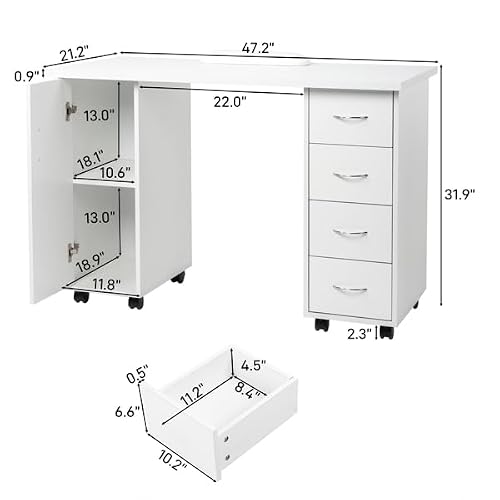 Flulep Double Edged Manicure Nail Table with Drawer White