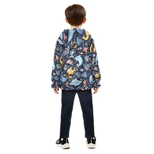Sea Animals Pattern Toddler Fleece Jacket Girl Boys Hooded Fleece Jacket Coat Warm Outwear Zip-up 3-10T4