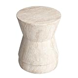 Empire Art Direct Hourglass Travertine Stone Finish Italian Design MgO Side Accent Table, Living Room, Bedroom & Office, 14.4'x14.4'x17.7'