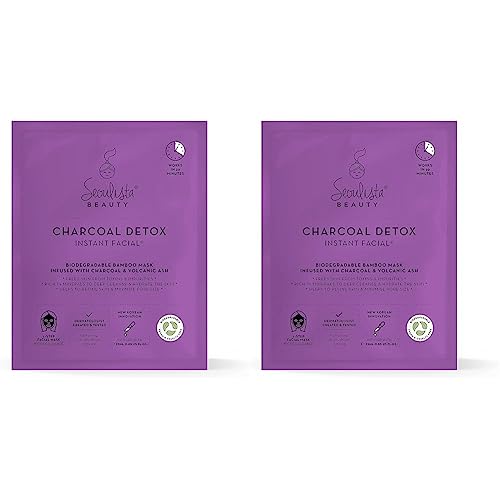 Seoulista Beauty Charcoal Detox Instant Facial – Face Sheet Mask – Dermatologist Created Korean Skin Care (Pack of 2)