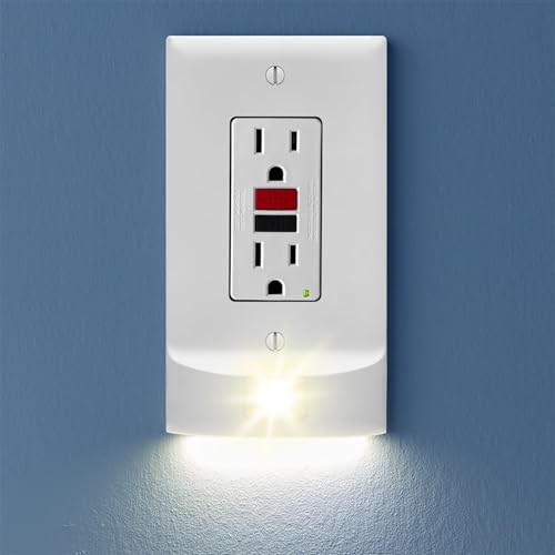 SnapPower 1 Pack StormLight Power Failure Night Light Outlet Cover - Dusk-to-Dawn Sensor LED Light - Up to 6 Hour Battery Backup Emergency Hurricane Lighting (White, GFCI)