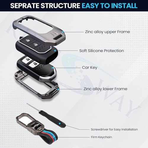 Image of KINGSWAY Honda Car Key Cover and Keychain Perfect Shape and Compatible with 2 Buttons Smart Key of All Honda Cars, Remote Key Shell, Key Case, Car Key Chain Cover, 360 Protection, Gunmetal Grey