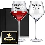 Ramede 4 Pcs Engagement Gift for Couples Bride and Groom Glasses Set Include 2 13.5 oz Funny Ring Fi