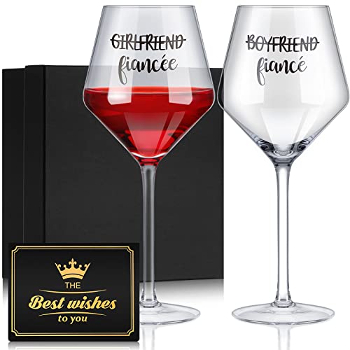 Ramede 4 Pcs Engagement Gift For Couples Bride And Groom Glasses Set Include 2 13.5 Oz Funny Ring Finge Goblet, Wedding Glassware Gift Box And Anniversary Card For Mr And Mrs Newlyweds (Letter Style) #TOP11
