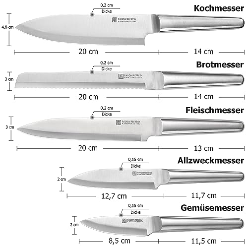 PAUDIN 5-teiliges Messerset, Küchenmesserset aus deutschem Edelstahl, Kochmesser Brotmesser Fleischmesser Allzweckmesser Schälmesser, Messer mit bequemem Griff und Geschenkbox