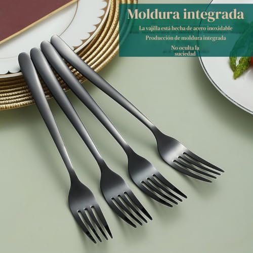 Miniatura 4 de Kyraton Tenedor Negro 12 Piezas, Acero Inoxidable 20 Cm Horquillas Plata Negra Titanio Plateado, Horquillas Negras Set De 12