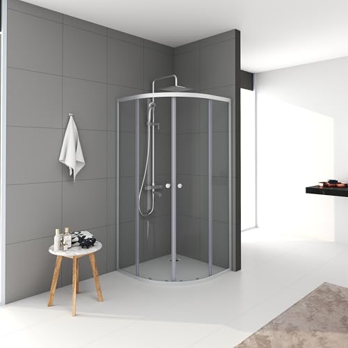 MARWELL Duschkabine Chrystal Round 90x90 cm – Dusche mit hochwertigen Aluminiumprofilen in silber matt – Duschabtrennung mit Schiebetür – Modernes Design für Bad MARWELL Duschkabine Chrystal Round 90x90 cm – Dusche mit hochwertigen Aluminiumprofilen in silber matt – Duschabtrennung mit Schiebetür – Modernes Design für Bad