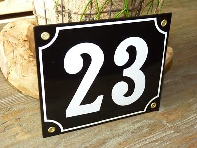 Numéro de maison émail noir n ° 23, plaque artisanale de 18x15 cm