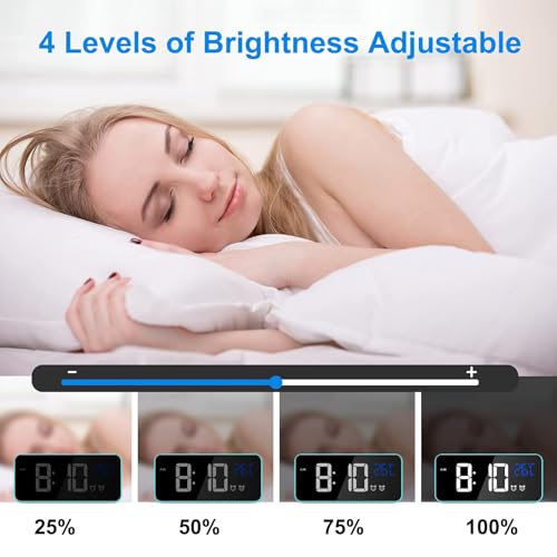Reloj despertador digital de sobremesa con pantalla de brillo ajustable y USB 5