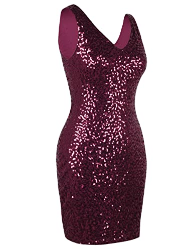 Image of PrettyGuide Women's Sequin Cocktail Dress V Neck Bodycon Glitter Party Dress