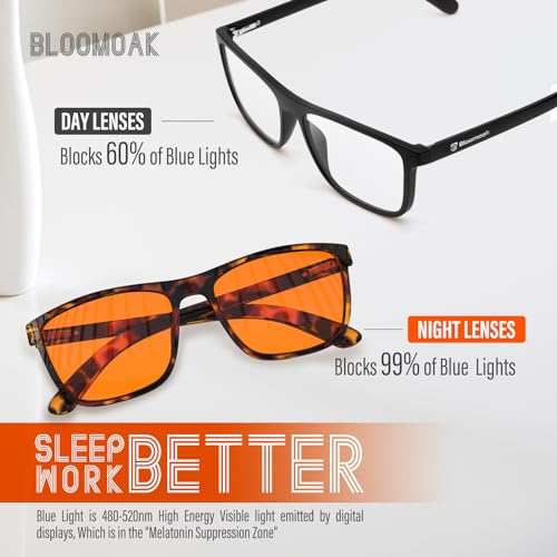 Image of Bloomoak-99% Blue Light Blocking Glasses - Gaming Glasses - Anti Glare - Anti Fatigue -Suitable for Screens, Games, TVs