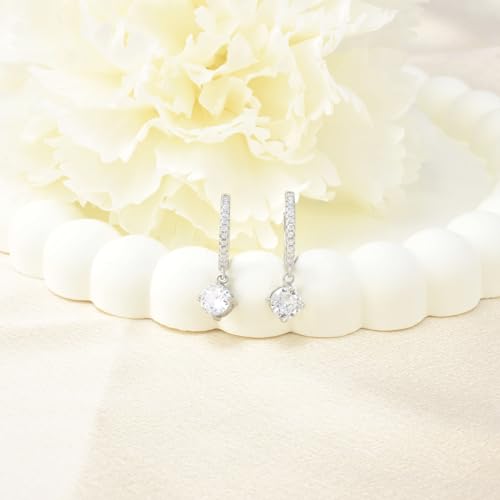 Hoop Earrings with Dangle Round - Sterling Silver Huggie Hoop Earrings for Women Trendy Hypoallergenic Small Loop Earring with Dangling Charm for Sensitive Ears Cubic Zirconia Fashion Jewelry Gifts4