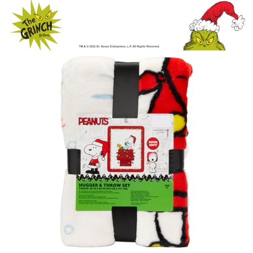 Image of Peanuts Snoopy Holiday & Christmas Kids Bedding Super Soft Plush Pillow and Throw 2 Piece Set, 40 in x 50 in (Officially Licensed Product) by Franco