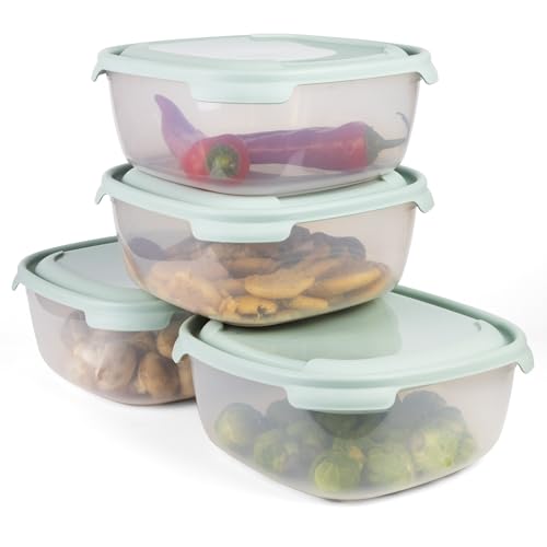 PROFUN Grote schalenset met deksel, plastic kom, vershouddozen, magnetronservies, stapelbare containers, voorraaddozen 4 x 3,8 l pack mint